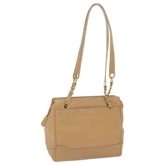 CHANEL Chain Shoulder Bag Caviar Skin Beige Gold CC - Picture 1 of 16